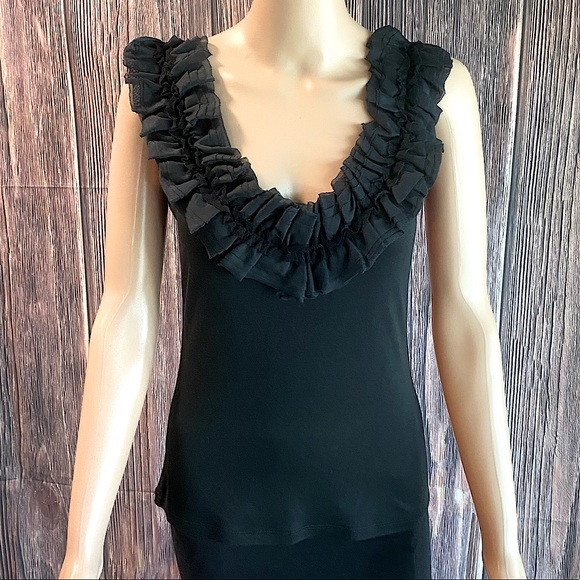 D.Exterior NWT rare & unique black ruffle neckline soft blouse size 44 - Picture 1 of 16